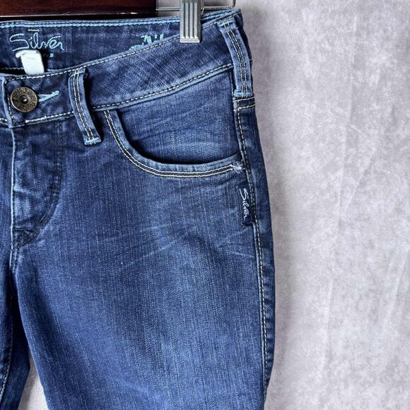 Women's Dark Wash Silver Aiko Capri Jeans Size 28 - Picture 2 of 11